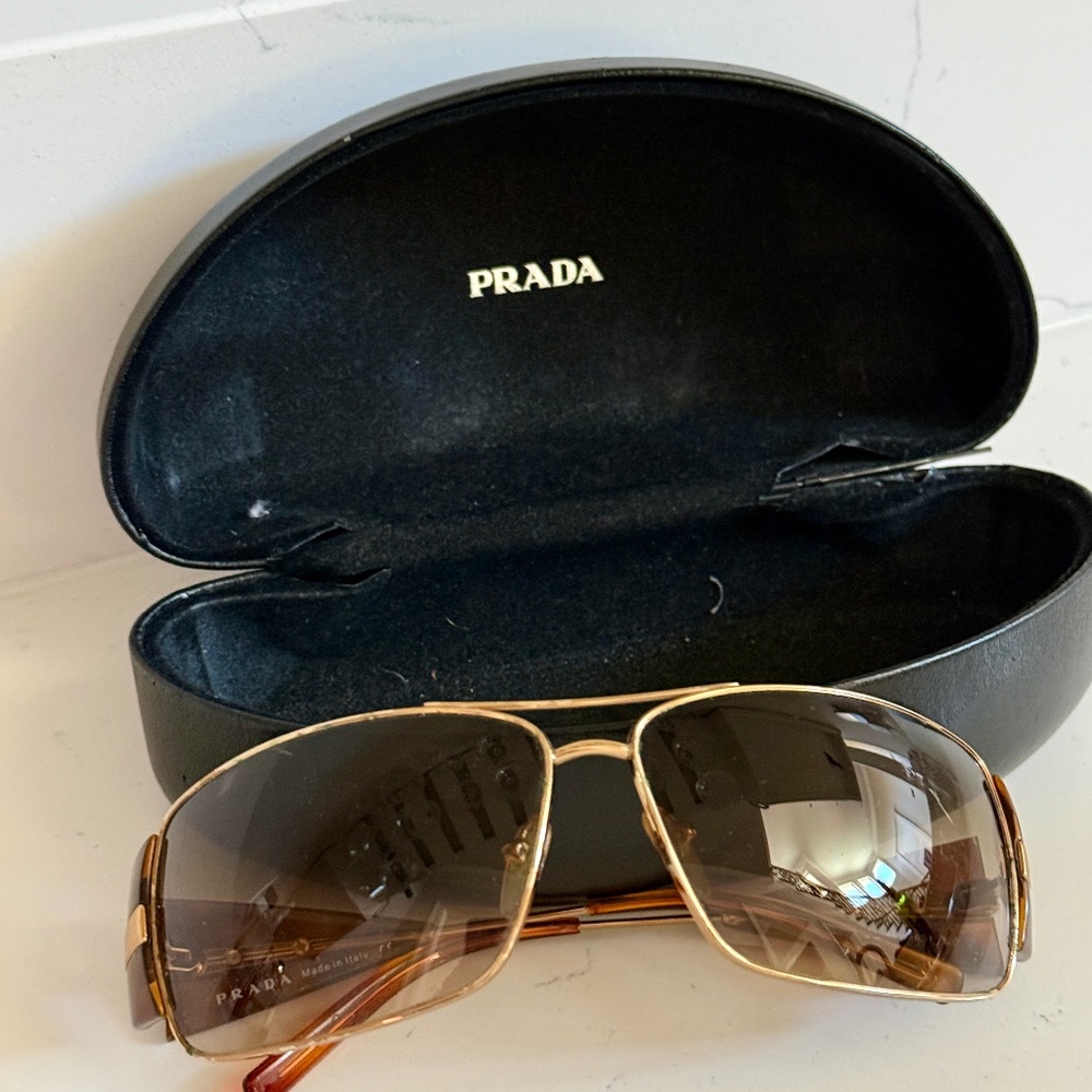 Vintage Prada Designer Womens Gold Rim Sunglasses